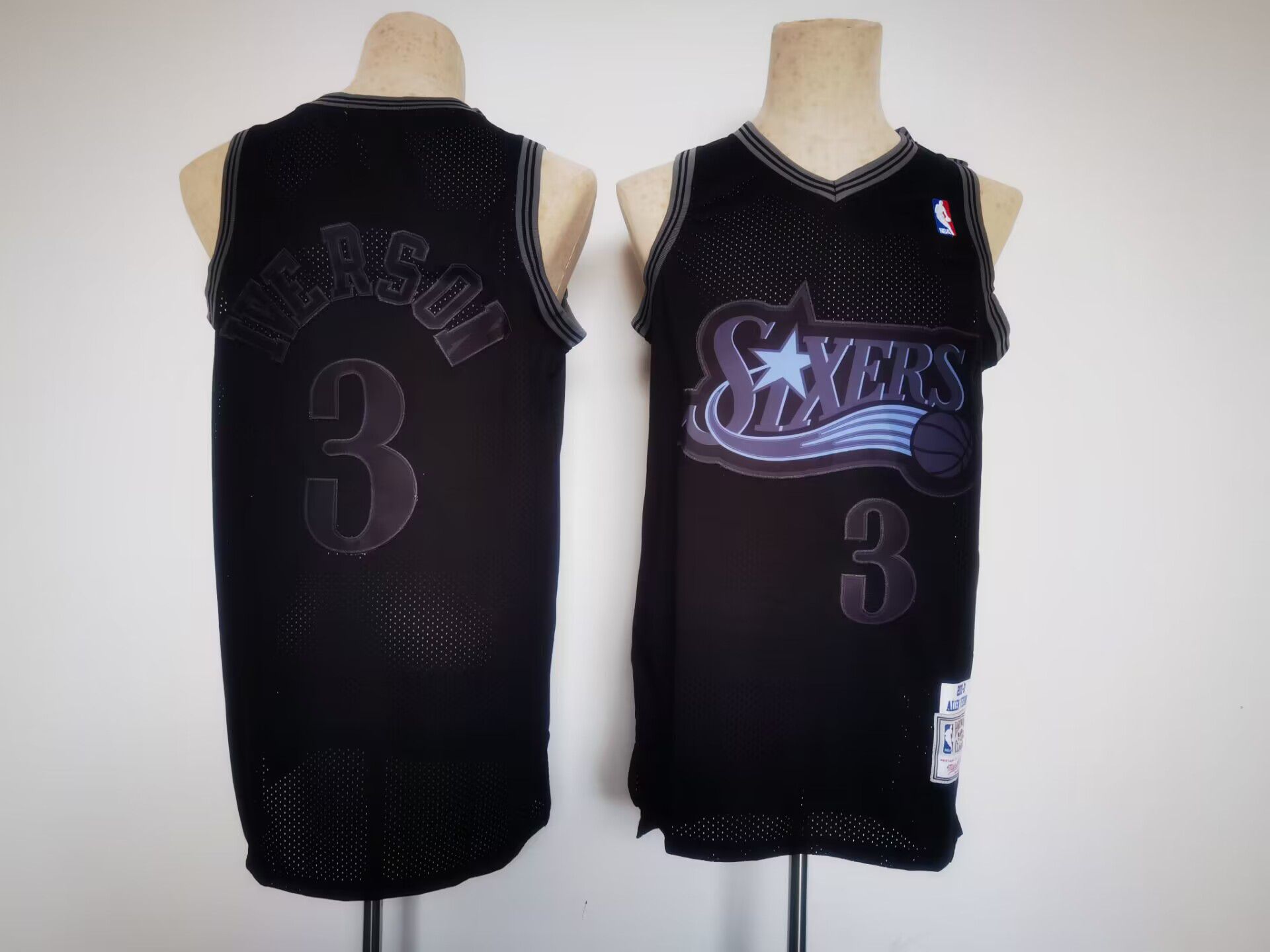 Men Philadelphia 76ers #3 Iverson Black Throwback NBA Jersey